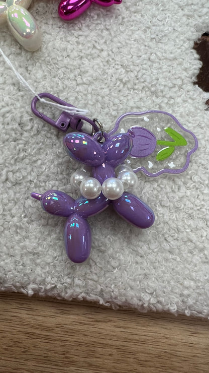 PURPLE POODLE PEARLY KEYCHAIN