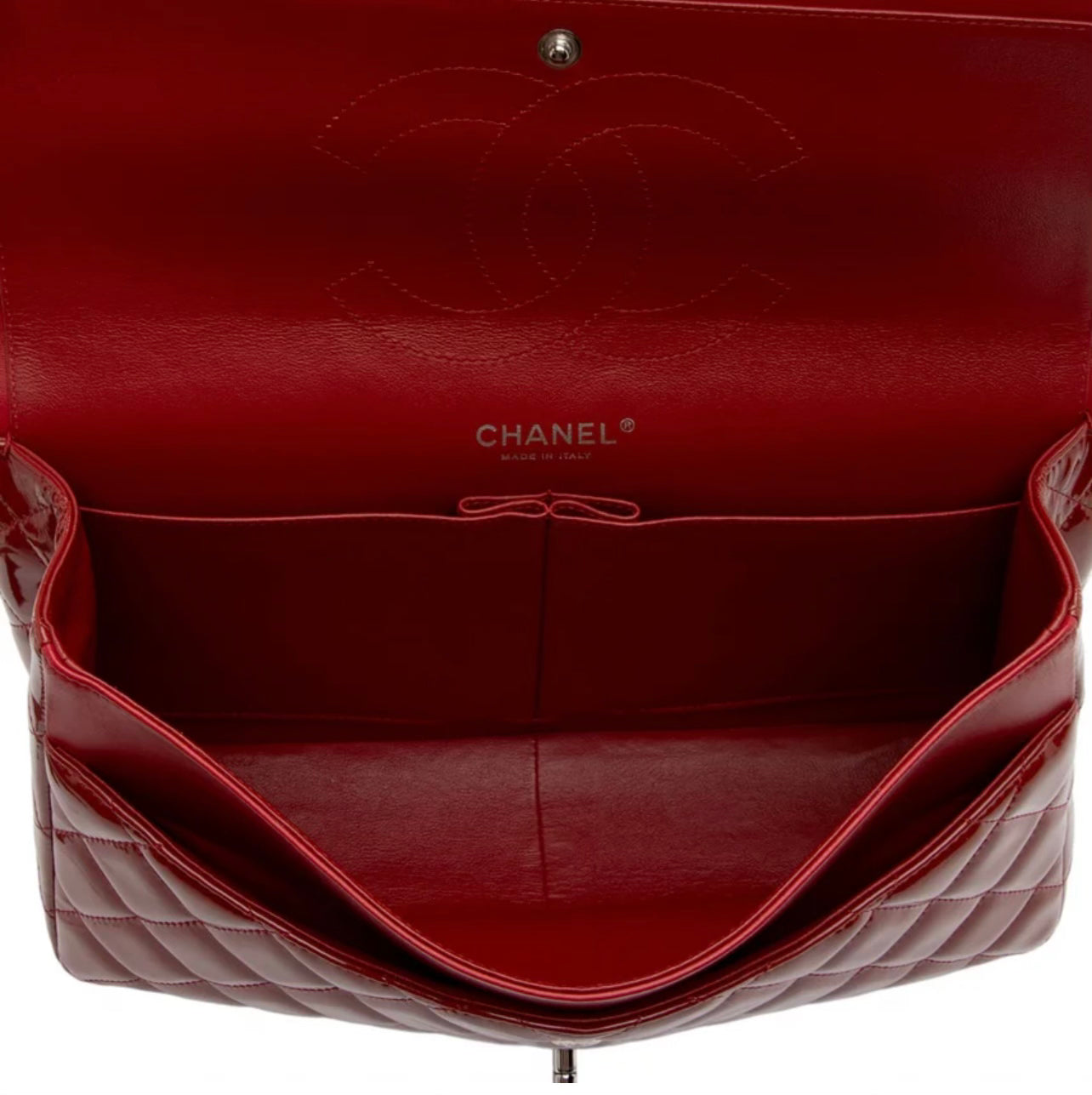 RED CHANEL PATENT LEATHER DOUBLE FLAP