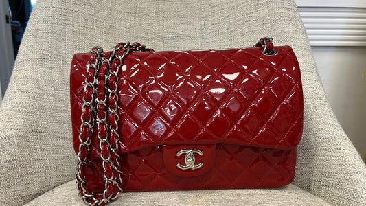 RED CHANEL PATENT LEATHER DOUBLE FLAP