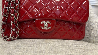 RED CHANEL PATENT LEATHER DOUBLE FLAP