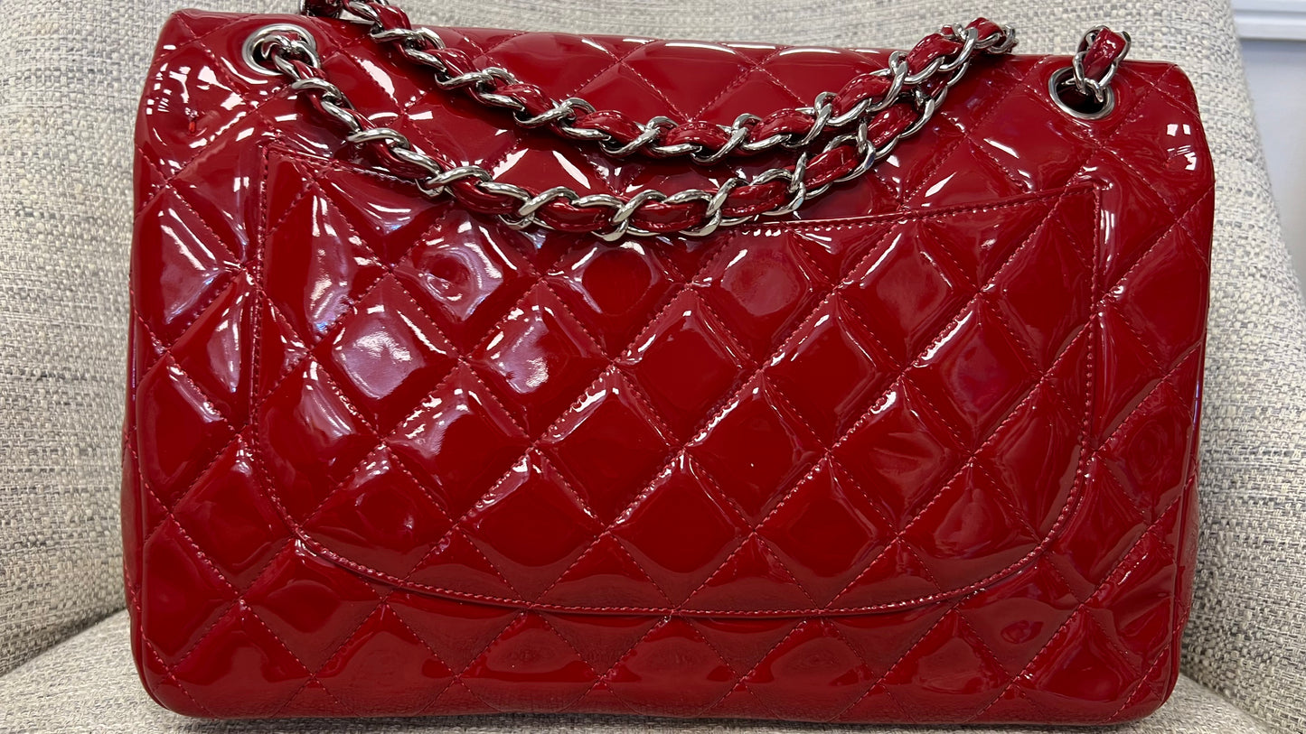 RED CHANEL PATENT LEATHER DOUBLE FLAP