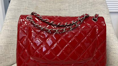 RED CHANEL PATENT LEATHER DOUBLE FLAP