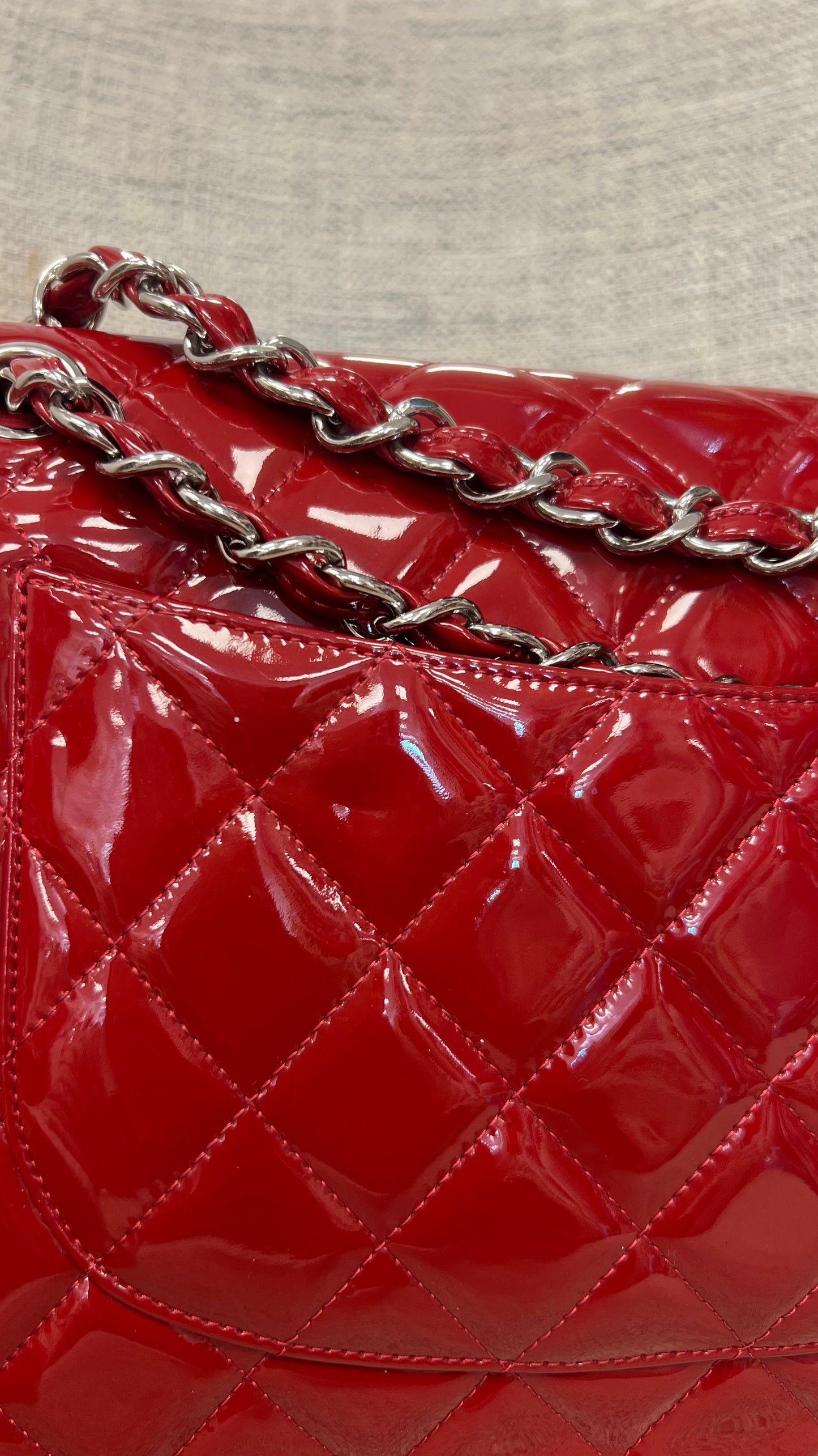 RED CHANEL PATENT LEATHER DOUBLE FLAP